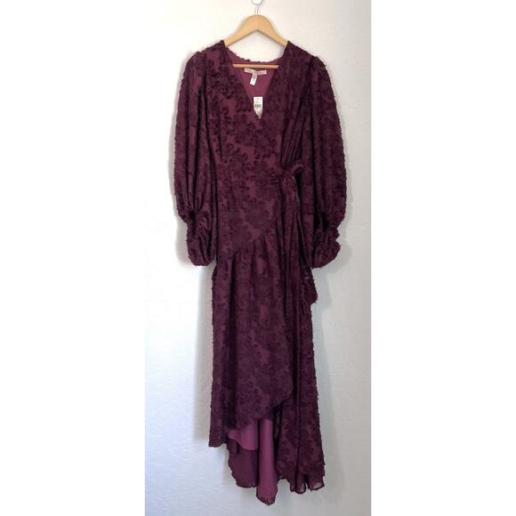 Anthropologie Hutch Rosa Floral Maxi Wrap Dress Wine Womens Burgundy NWT Size 2X - Picture 2 of 9